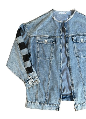 NIRVANA Upcycled Grunge Denim Jacket 90s Punk Rock Retro Vintage Checkered Sz M - Picture 4 of 9