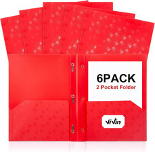 Plastic Folders with Pockets and Prongs,6 Pack,Heavy Duty 2-Pocket File Folder w
