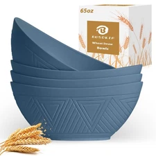 BUSOKIP 65 OZ Wheta Straw Bowls Set - Unbreakable Large Salad Bowl 4 PCS, Lar...