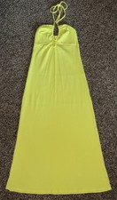 American Eagle Ruched Halter Neon Yellow Ribbed Midi Dress SEXY Small NEW!