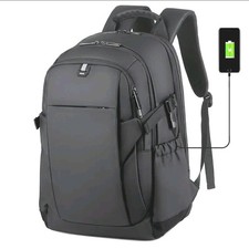 Men Women Backpack Travel Business School Laptop Bag W/ USB Charging Port-Black