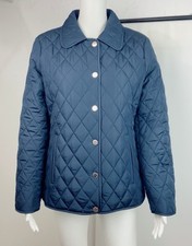 London Fog Women's Quilted Puffer Jacket Midnight Navy Snaps Coat size Medium