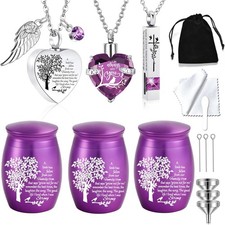 Cremation Urn Necklace for Ashes Set of 6- Small Urns 6pcs-purple