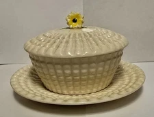 1928 antique Maruhon ware Japan flower topped lidded bowl rice pat 63207 D