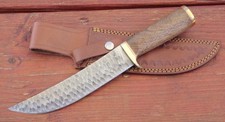 13&rdquo; Fixed Blade Knife Damascus Hammered Obsidian Blade Curved Hand Forged Sharp