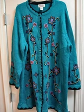 Vintage Victor Costa Women Sweater Jacket Embroidered Grandma Core Size 2X