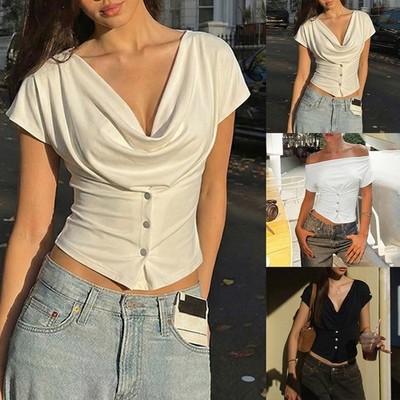 Flache Maße Größe Damen Baumeln Kragen Tops Baumeln Kragen Design