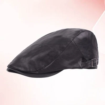 Bérets en cuir Casquette en cuir pour hommes Hiver d'âge moyen Casquette - Photo 1/4