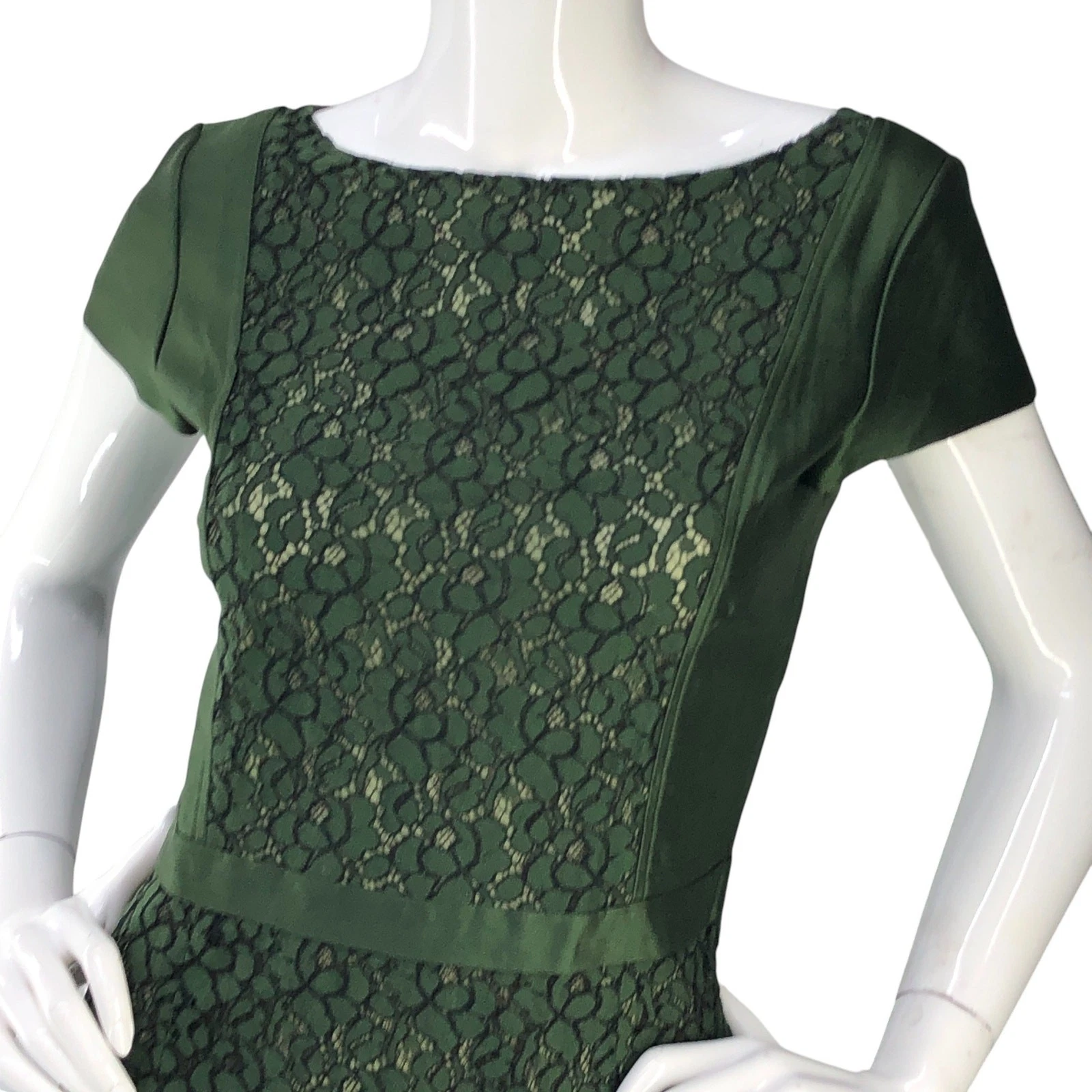 Abito donna Tory Burch taglia 6 mariana pizzo sovrapposizione tubino raso manica verde