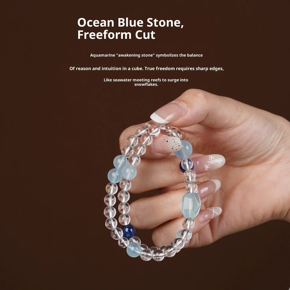 Pulsera Transfer Lapislázuli Aguamarina Blanco Cristal Diseño Original Regalo Foto 4 de 4