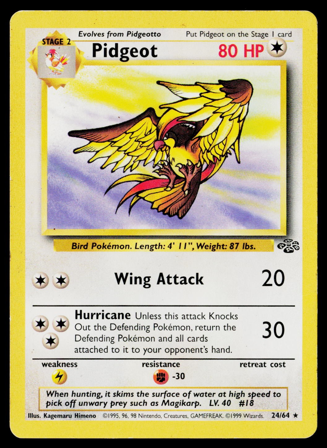Pidgeot 24/64 Rare Jungle Pokemon Moderately Played