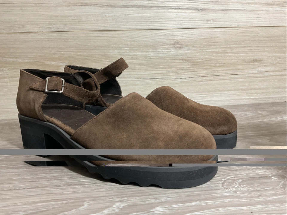 Vintage años 90 Y2K J. Crew Talla 9.5 Marrón Gamuza Grueso Mary Jane Zapatos Hebilla Italia Foto 2 de 4