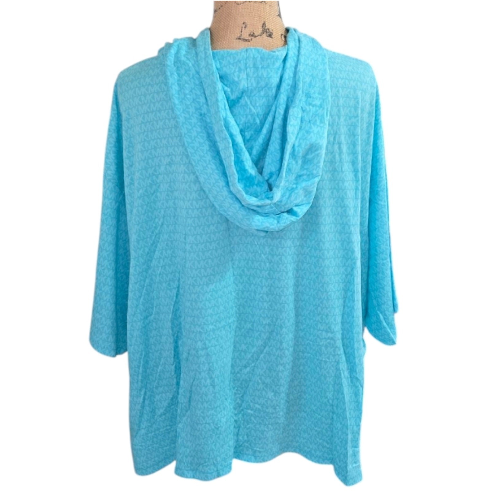 Michael Kors Women's Turquoise Logo Hooded Tied Waist Light Weight Shirt 3X thumbnail 5
