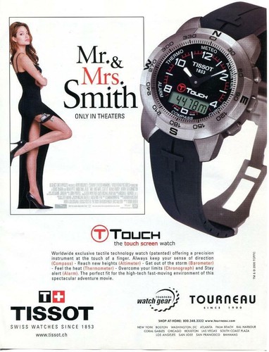 TISSOT WATCHES PRINT AD ANGELINA JOLIE 