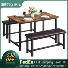 Dining Set Table and Upholstered Bench Wood Top Dinette for Small Space Kitchen