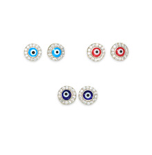Evil Eye Studs Sterling Silver Earrings Protection Charm Studs, Gift for her