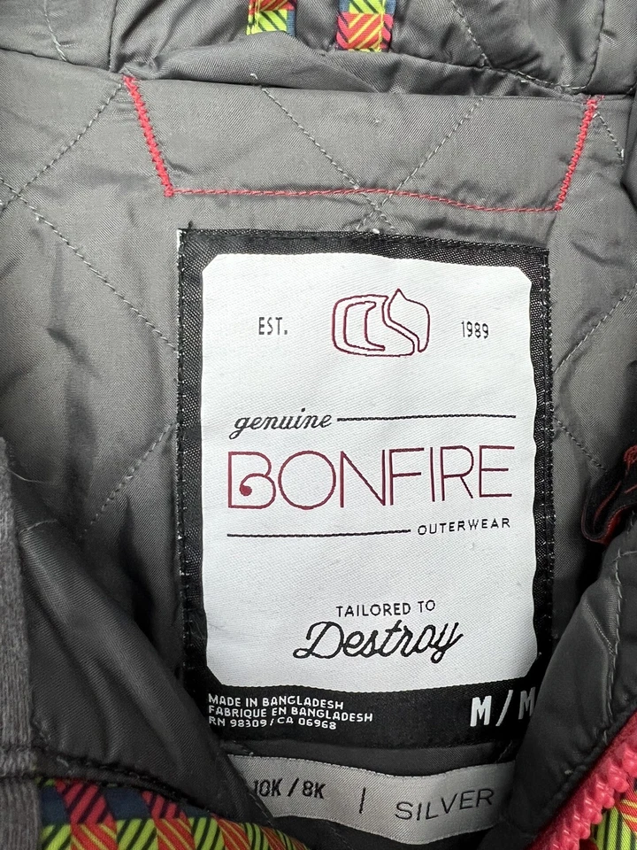 Bonfire Kids Unisex Ski Snowboarding Jacket Coat Neon Red Yellow Plaid Sz M Foto 3 de 4