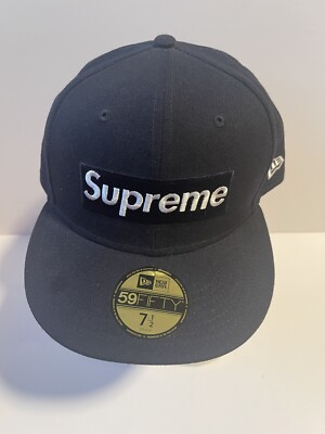 Supreme Champions Box Logo New Era Black Cap Hat 7 1/2 Navy | eBay