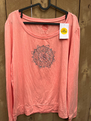 Life is Good Mandala Graphics CORAL Long Sleeve Tshirt - Women's Sz L NEW