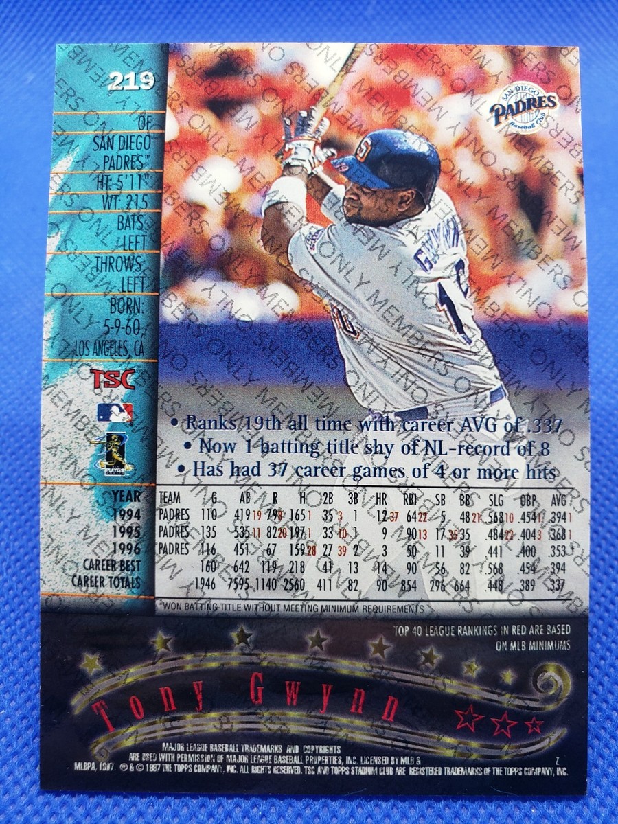 1997 Topps Stadium Club TONY GWYNN MEMBERS ONLY card SAN DIEGO