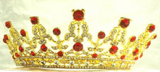 Makone Queen Crown Gold Tiara with Clear Rhinestone Red-gold