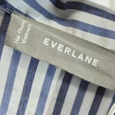 Everlane Shirt Womens Small Blue Button Up Woven Pajama Top Silky Cotton Crop