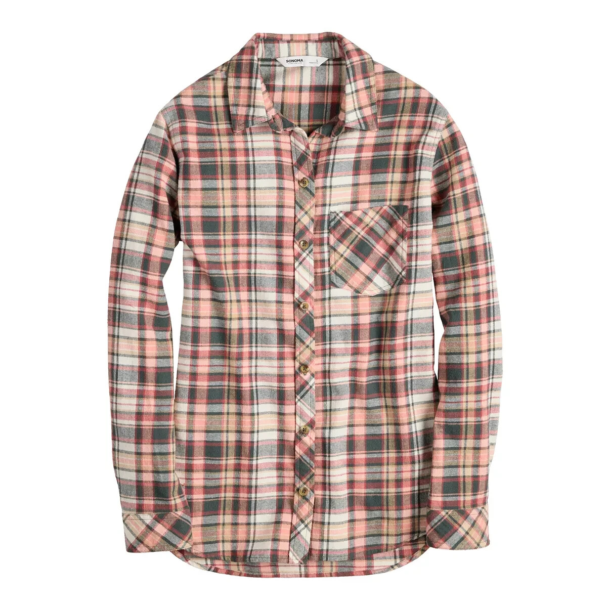 Women's Sonoma Goods For Life&reg; Everyday Flannel Shirt Blue/Green Plaid MSV$36.00