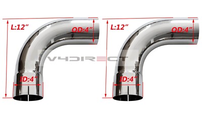 2PC Chrome 4''ID Pipe 90 Degree Exhaust Elbow 4''OD X 12'' Arms Truck Tube Tailpipe