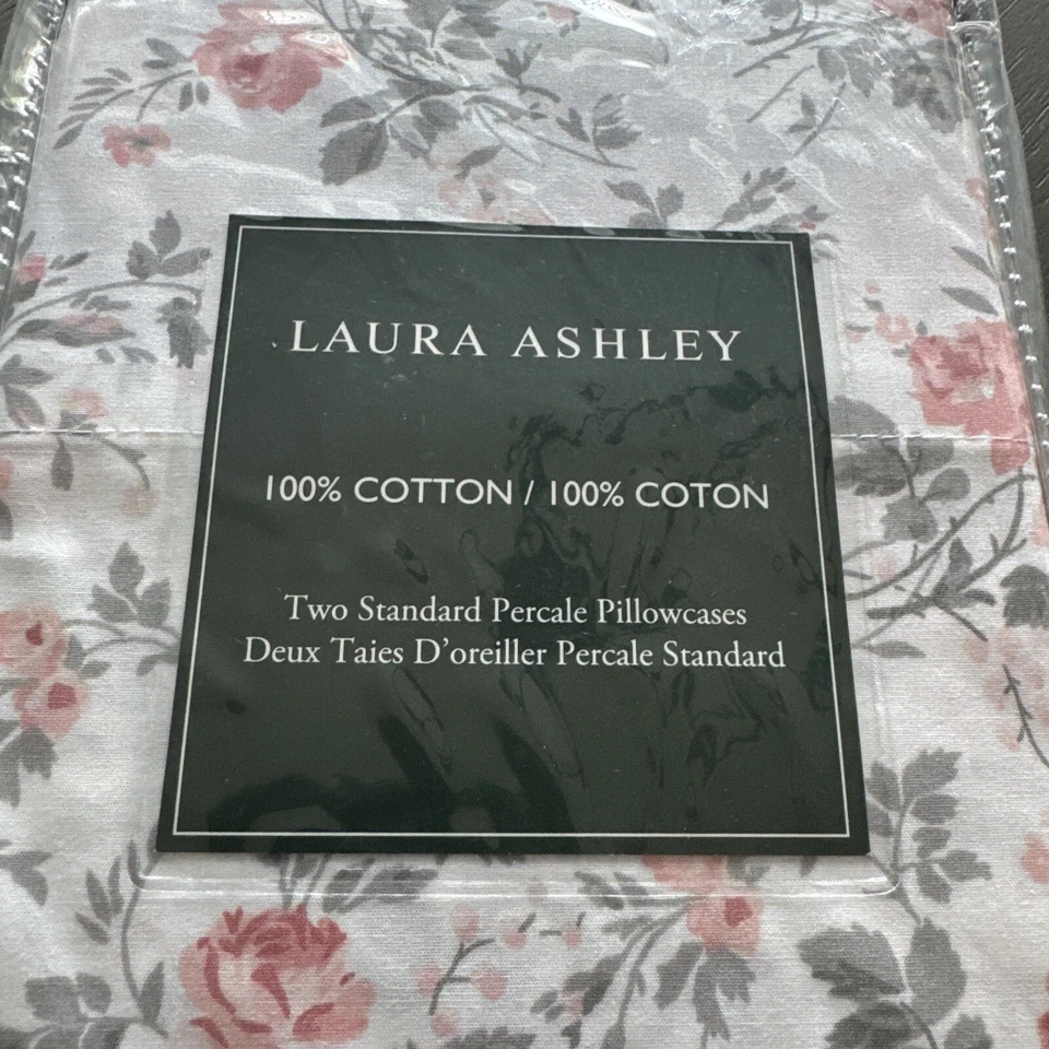 Fundas de Almohada Estándar Laura Ashley Floral ROSALINDA Rosa y Gris (2) 100% Algodón Foto 2 de 4