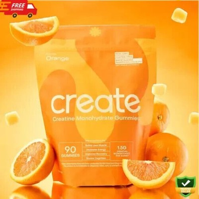 CREATE WELLNESS CREATINE MONOHYDRATE GUMMIES ORANGE FLAVOR NEW SEALED 90 COUNT
