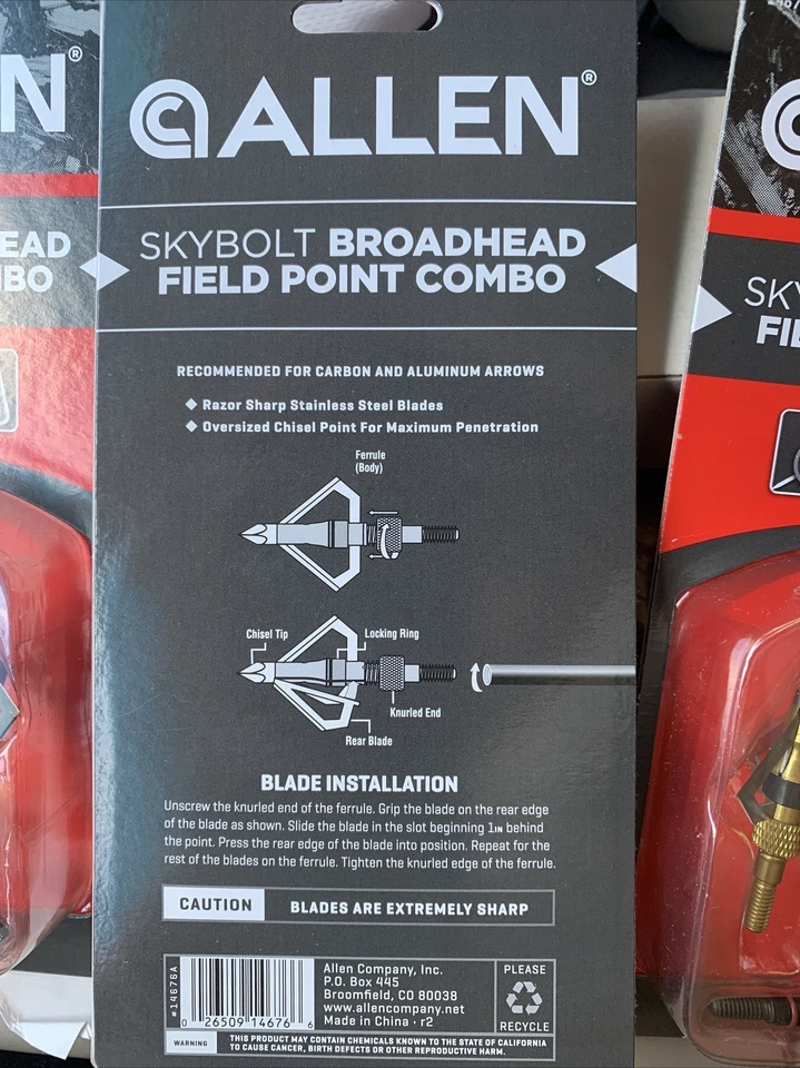 3pks ALLEN SKYBOLT BROADHEAD SET 100gr (3 PACKS) 1-1/8” CUT + FIELD POINT COMBO - Image 4 of 4