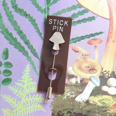 Vtg New Old Stock Mod Gold Tone Mushroom Stick Scarf Pin Brooch Cottagecore