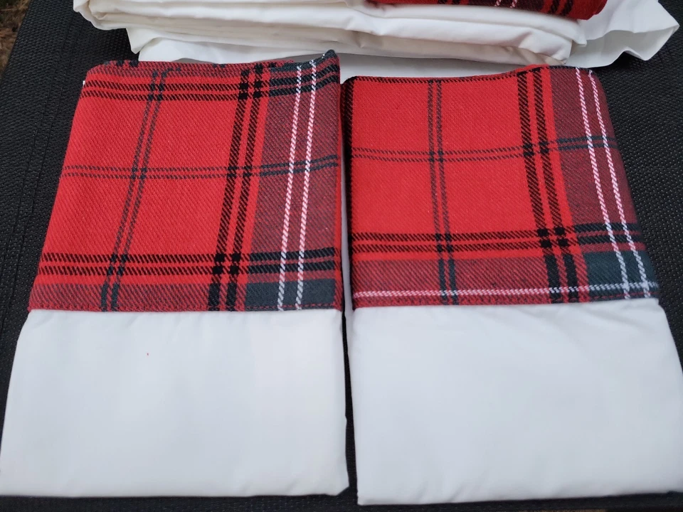 Juego de sábanas a cuadros Williams Sonoma Home tartán rojo reina vacaciones de Navidad 4 piezas nuevo Foto 2 de 3