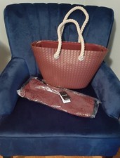 O Bag Italy Bordeaux Bag,  Wool Lining Insert, Rope Handles, Knit Trim, 17x9x6