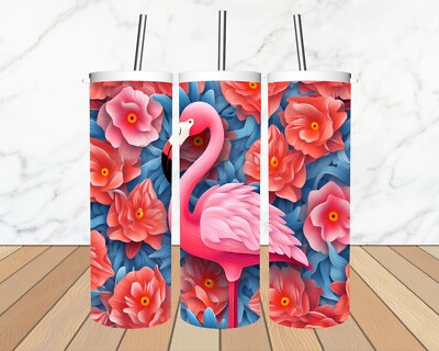 3D Flamingo 20oz Tumbler Wrap Sublimation PNG File Digital Download Print Ready
