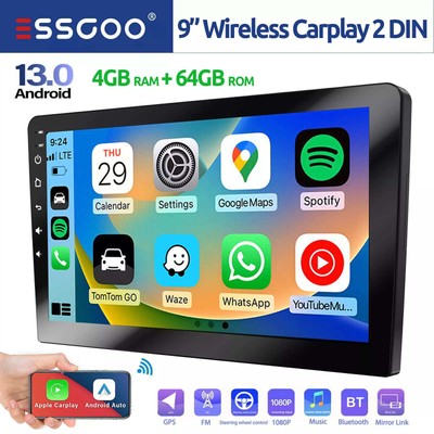 ESSGOO 9'' IPS Touch Screen Portable Car Navigator Wireless CarPlay Waterproof