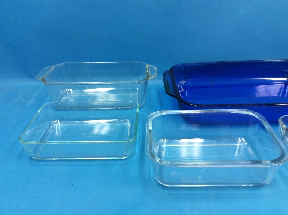 Lot Blue Clear Pyrex 7210 213-R Corning 233-R Casserole Cooking Baking Dishes - Image 2 of 4