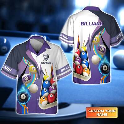 Billiard Purple 3D Hawaiian Shirt For Billiard Players, Billiard team shirt, Bil