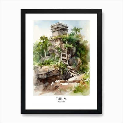 Tulum Mexiko Aquarell Reise Pos gerahmtes Wandbild Poster Leinwanddruck Bild
