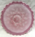 Fenton Glass rosalene Pink & white 10" Cake plate Embossed Holly And Leaf