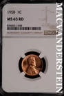1958 Lincoln Wheat Cent- NGC-MS65 RD Gem Brilliant Uncirculated Luster #SLM356