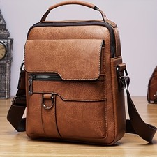 Herren Umh&auml;ngetasche Crossbody Messenger aus PU Kunstleder mit Kartenhalter Brau