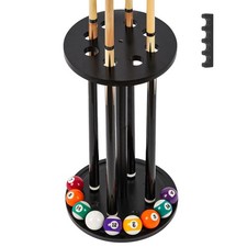 Round Billiard Cue Rack Floor Stand Wooden Pool Stick Holder 8 Cues Black