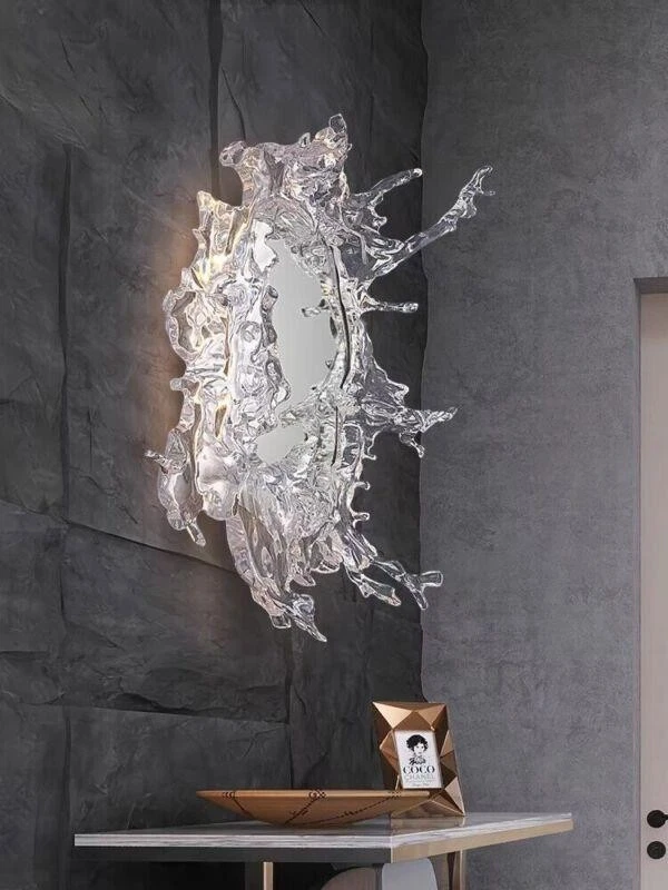 creative large round wall mirror Reality Splash Designer Home Decor Led Light - Image 2 of 4