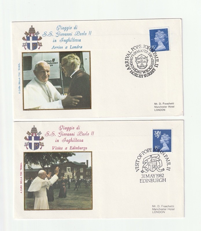 (2) 1982 England Pope Paul John II Visit London/Edenburgh Event Covers