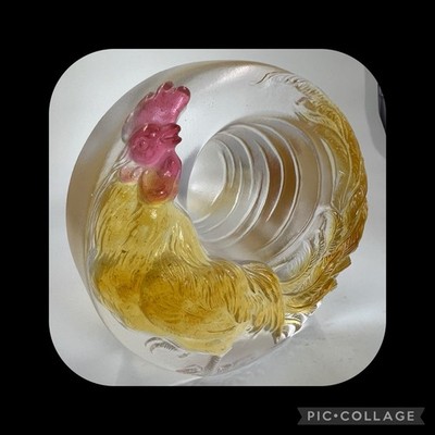 LIULI Gongfang Sun Bird (Awakening) Crystal Rooster Figurine Paperweight-Signed