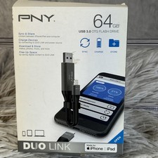 PNY DUO Link 64GB USB 3.0 OTG Flash Drive for iOS Devices Computers New Open Box