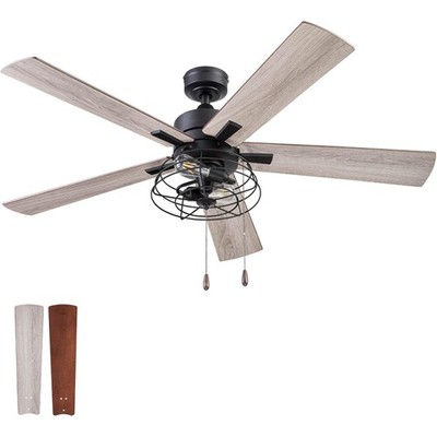 Prominence Home Marshall 52 Inch Industrial Ceiling Fan, Pull Chain, Matte Black