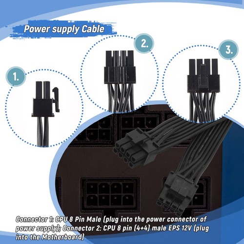 1X(CPU 8 Pin auf 4 + 4 Pin ATX Netzteil Kabel 8Pin auf 8Pin für für COOLE4229 - Bild 4 von 7