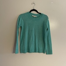 LOFT Women XS Green Soft Knit Wool Blend Crew Neck Pullover Relaxed Sweater NWT